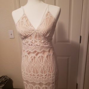 Lioness lace nude cream maxi dress nwt